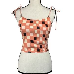 O’Neill Small Laura Cropped Tank Top Geometric Tie Spaghetti Straps Lightweight